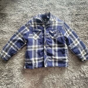 Boys Basic Editions Fall Flannel Jacket Plaid Blue White Black Size 6 - 7